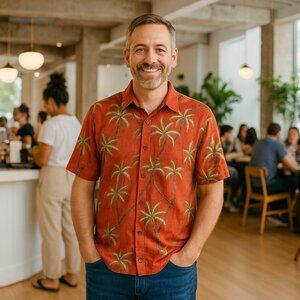 Windham Pointe Men's Coral Palm Tree Shirt